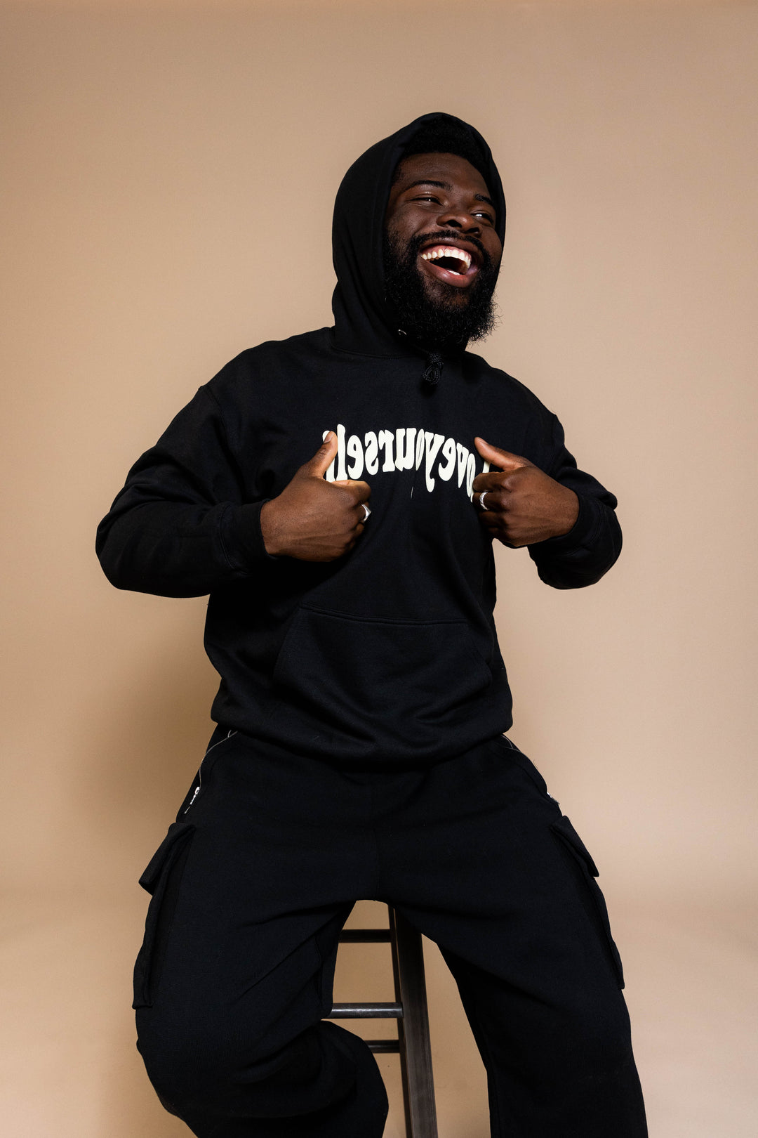 Black & Cream Hoodie (Smell The Flowers) – Love Yourself