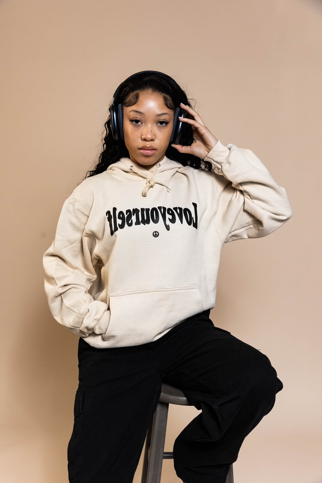 Cream & Black Hoodie (Smell The Flowers) – Love Yourself